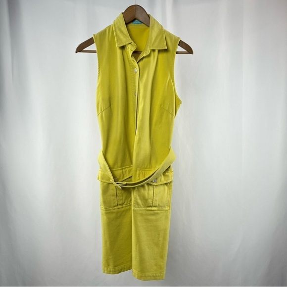 J. McLaughlin Collared Sleeveless Belted‎ Shirt Dress in Optic Yellow Size 4 - Picture 1 of 4